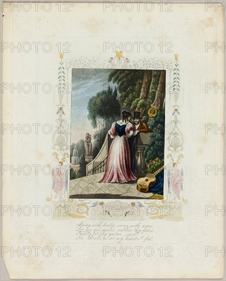 Away with Doubts (valentine), c. 1840, Unknown Artist, English, 19th century, England, Lithograph with hand-coloring on embossed ivory wove paper, 255 × 206 mm (folded sheet)