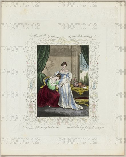 Pine Not Thus My Sister Dear (valentine), c. 1840, Unknown Artist, English, 19th century, England, Lithograph with hand-coloring on embossed off-white wove paper, 255 × 206 mm (folded sheet)