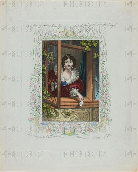 Haste From My Lattice, Letter Fly! (valentine), c. 1850, Unknown Artist, English, 19th century, England, Lithograph with hand-coloring on embossed off-white wove paper, 254 × 206 mm (folded sheet)