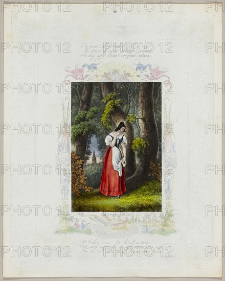 ‘Tis Noon (valentine), c. 1840, Unknown Artist, English, 19th century, England, Lithograph with hand-coloring on embossed off-white wove paper, 256 × 205 mm (folded sheet)