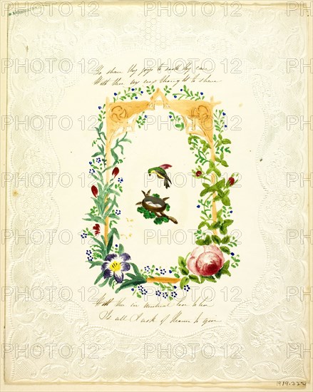 You Share Thy Joys to Soothe Thy Care (valentine), c. 1840, Unknown Artist, English, 19th century, England, Watercolor with pen and brown ink on embossed ivory wove paper, 254 × 205 mm (folded sheet)