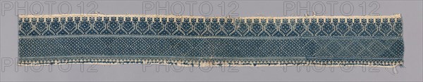 Border, 19th century, Russia, Cotton, plain weave, embroidered with silk floss in back, Bosnian, chained border, double running, hem, satin, and single faggot stitches, 13.5 x 96 cm (5 1/4 x 37 3/4 in.)