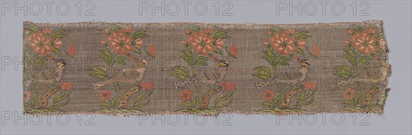Dress or Furnishing Fabric, late 17th century, Iran, Iran, Silk, gilt-metal-strip-wrapped silk and silver-metal-strip-wrapped silk, twill weave foundation with supplementary twill weave and brocading wefts, 16.5 x 64.7 cm (6 1/2 x 25 1/2 in.)