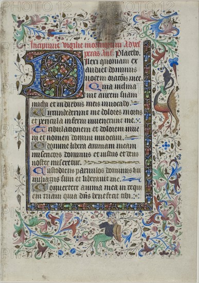 Text Leaf from a Book of Hours, c. 1430, French (possibly Loire Valley), France, Manuscript cutting with decorations in tempera and gold leaf, and gothica textualis inscriptions in Latin in black ink, ruled in red, recto and verso, on parchment, 228 × 161 mm