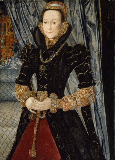 Portrait of a Lady of the Wentworth Family (Probably Jane Cheyne), 1563, Hans Eworth, Netherlandish, active England 1545–73/74, Flanders, Oil on panel, 43 9/16 × 31 5/16 in. (110.6 × 79.5 cm)