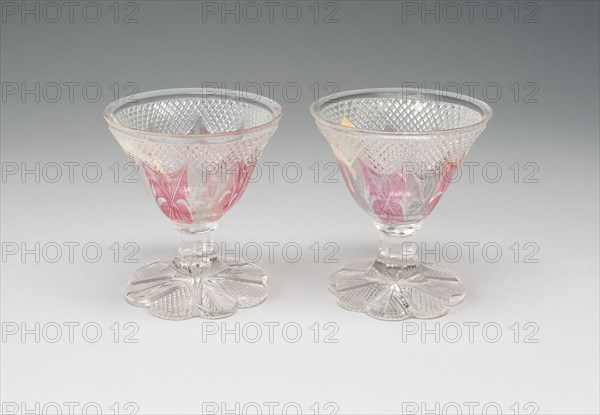 Set of Two Wine Glasses, 19th century, Friesland, Friesland, Glass, blown, molded, cut and engraved, 9.2 × 8.3 cm (3 5/8 × 3 1/4 in.)