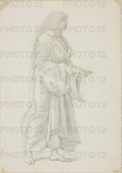 Draped Standing Male Figure, c. 1873–77, Sir Edward Burne-Jones, English, 1833-1898, England, Graphite on ivory wove paper, 252 × 178 mm