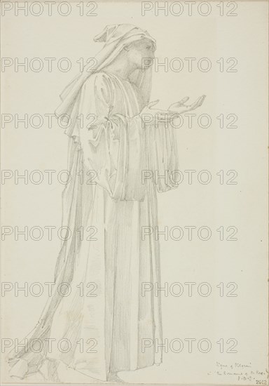 Figure of Pilgrim in Romaunt of the Rose, c. 1873–77, Sir Edward Burne-Jones, English, 1833-1898, England, Graphite on ivory wove paper, 253 × 178 mm