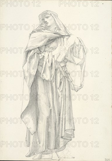 Draped Male Figure (sketchbook #2614), c. 1873–77, Sir Edward Burne-Jones, English, 1833-1898, England, Graphite on ivory wove paper, 254 × 178 mm