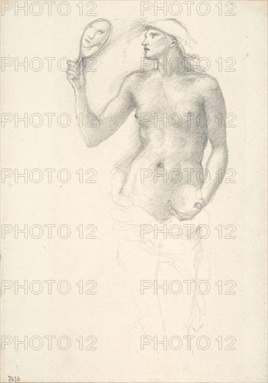 Semi-Nude Female Figure with Mirror in Right Hand, c. 1873–77, Sir Edward Burne-Jones, English, 1833-1898, England, Graphite on ivory wove paper, 253 × 178 mm