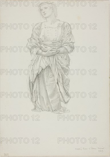 Study for ‘The Mirror of Venus’: Kneeling Female Figure, c. 1873–77, Sir Edward Burne-Jones, English, 1833-1898, England, Graphite on ivory wove paper, 253 × 178 mm