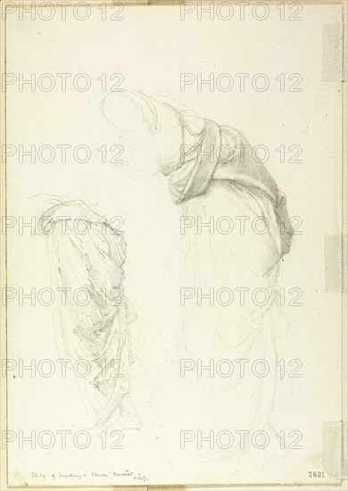 Drapery, two studies for The Mirror of Venus, c. 1873–77, Sir Edward Burne-Jones, English, 1833-1898, England, Graphite on ivory wove paper, 253 × 178 mm