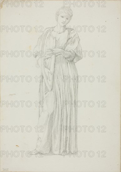 Draped Figure of Woman Playing on a Harp, c. 1873–77, Sir Edward Burne-Jones, English, 1833-1898, England, Graphite on ivory wove paper, 253 × 178 mm