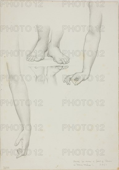 Study for Mirror of Venus: Arms and Feet of Venus, c. 1873–77, Sir Edward Burne-Jones, English, 1833-1898, England, Graphite on ivory wove paper, 253 × 178 mm