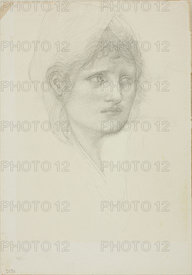 Draped Head, Eyes Looking Toward Right, c. 1873–77, Sir Edward Burne-Jones, English, 1833-1898, England, Graphite on ivory wove paper, 254 × 178 mm