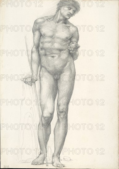 Paris with Golden Apple in Left Hand, for the Troy Triptych (sketchbook #2638), c. 1873–77, Sir Edward Burne-Jones, English, 1833-1898, England, Graphite on ivory wove paper, 254 × 178 mm