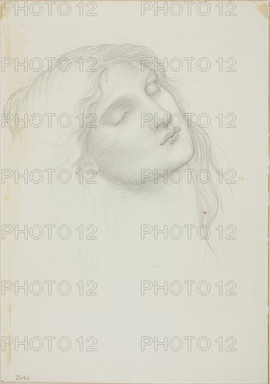 Head of Woman with Eyes Closed, c. 1873–77, Sir Edward Burne-Jones, English, 1833-1898, England, Graphite on ivory wove paper, 254 × 178 mm