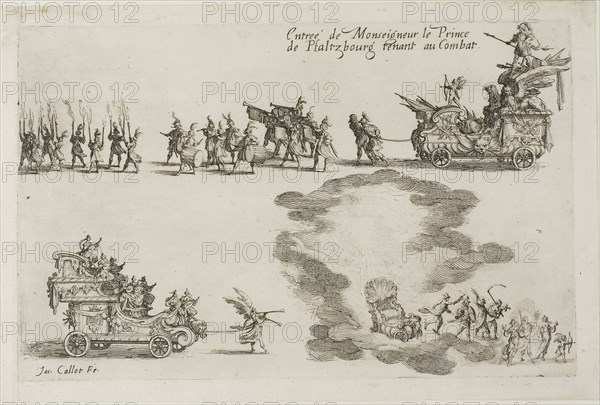 Entry of the Monseigneur the Prince of Phalsbourg, Defender in the Combat, from The Combat at the Barrier, 1627, Jacques Callot, French, 1592-1635, France, Etching on paper, 155 × 242 mm (plate), 173 × 259 mm (sheet)