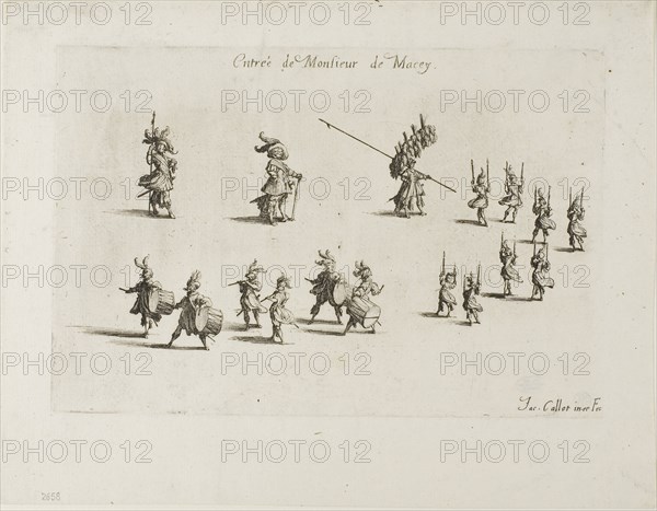 Entry of M. de Macey, from The Combat at the Barrier, 1627, Jacques Callot, French, 1592-1635, France, Etching on paper, 148 × 22 mm (plate), 207 × 264 mm (sheet)