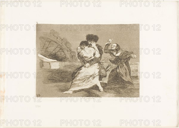 They Don’t Like it, plate nine from The Disasters of War, 1810/15, published 1863, Francisco José de Goya y Lucientes, Spanish, 1746-1828, Spain, Etching, burnished aquatint, and drypoint on ivory wove paper with gilt edges, 140 x 196 mm (image), 153 x 206 mm (plate), 240 x 339 mm (sheet)