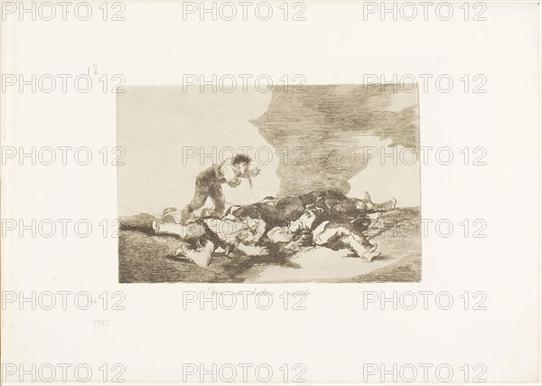 This is What You Were Born For, plate twelve from The Disasters of War, 1810/12, published 1863, Francisco José de Goya y Lucientes, Spanish, 1746-1828, Spain, Etching, lavis, drypoint and burin on ivory wove paper with gilt edges, 126 x 191 mm (image), 159 x 235 mm (plate), 240 x 340 mm (sheet)