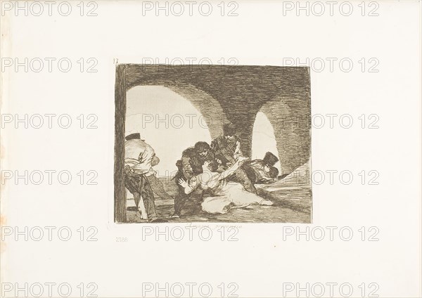 Bitter to be Present, plate 13 from The Disasters of War, 1810/11, published 1863, Francisco José de Goya y Lucientes, Spanish, 1746-1828, Spain, Etching, lavis, drypoint, burin, and burnishing on ivory wove paper with gilt edges, 130 x 160 mm (image), 141 x 170 mm (plate), 240 x 340 mm (sheet)
