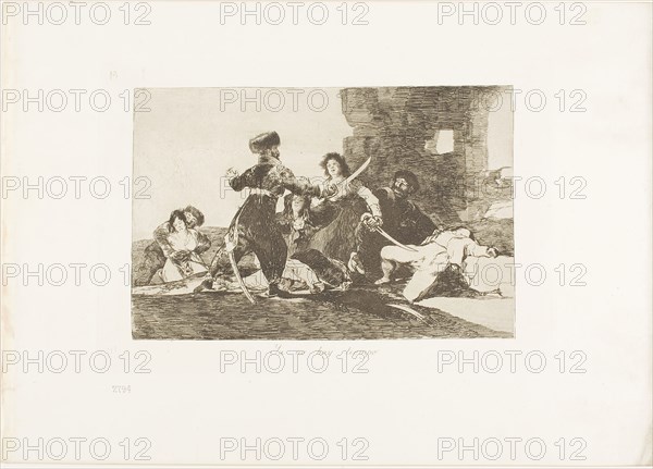 There isn’t Time Now, plate 19 from The Disasters of War, 1810/12, published 1863, Francisco José de Goya y Lucientes, Spanish, 1746-1828, Spain, Etching, lavis, drypoint, burin and burnishing on ivory wove paper with gilt edges, 131 x 198 mm (image), 165 x 235 mm (plate), 240 x 340 mm (sheet)
