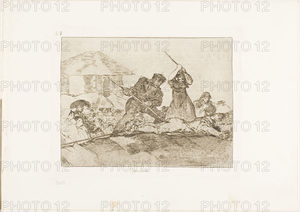 Rabble, plate 28 from The Disasters of War, 1814/20, published 1863, Francisco José de Goya y Lucientes, Spanish, 1746-1828, Spain, Etching, lavis, drypoint, burnishing and burin on ivory wove paper with gilt edges, 148 x 197 mm (image), 175 x 220 mm (plate), 240 x 340 mm (sheet)