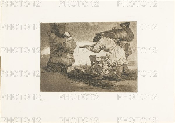 Barbarians!, plate 38 from The Disasters of War, 1812/15, published 1863, Francisco José de Goya y Lucientes, Spanish, 1746-1828, Spain, Etching, burnished aquatint, burin and burnishing on ivory wove paper with gilt edges, 139 x 190 mm (image), 155 x 208 mm (plate), 240 x 340 mm (sheet)