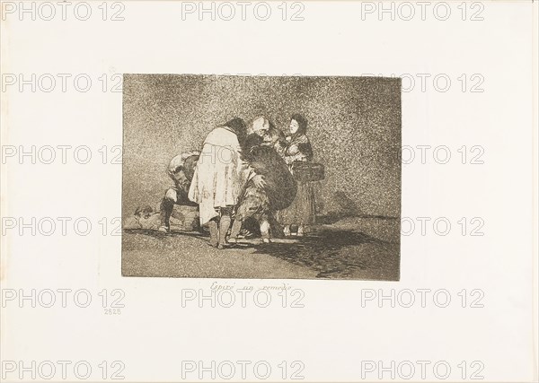 There Was Nothing to be Done and He Died, plate 53 from The Disasters of War, 1812/15, published 1863, Francisco José de Goya y Lucientes, Spanish, 1746-1828, Spain, Etching, burnished aquatint, lavis and burin on ivory wove paper with gilt edges, 129 x 175 mm (image), 152 x 205 mm (plate), 240 x 340 mm (sheet)