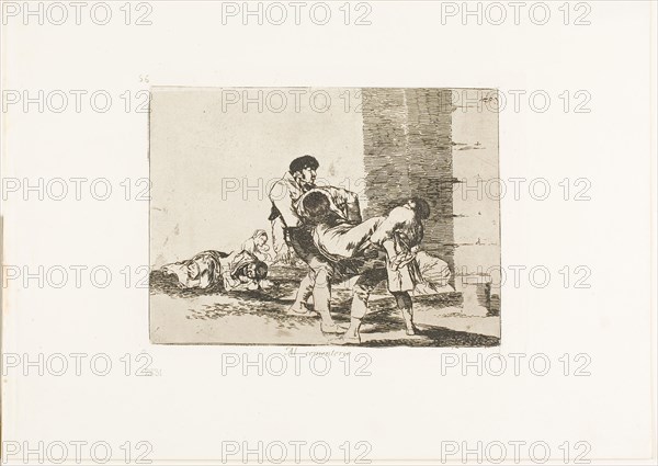 To the Cemetery, plate 56 from The Disasters of War, 1812/15, published 1863, Francisco José de Goya y Lucientes, Spanish, 1746-1828, Spain, Etching, lavis and drypoint on ivory wove paper with gilt edges, 135 x 183 mm (image), 154 x 206 mm (plate), 240 x 340 mm (sheet)