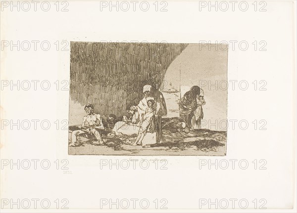 The Healthy and the Sick, plate 57 from The Disasters of War, 1812/15, published 1863, Francisco José de Goya y Lucientes, Spanish, 1746-1828, Spain, Etching, burnished aquatint and burin on ivory wove paper with gilt edges, 130 x 182 mm (image), 155 x 205 mm (plate), 240 x 340 mm (sheet)