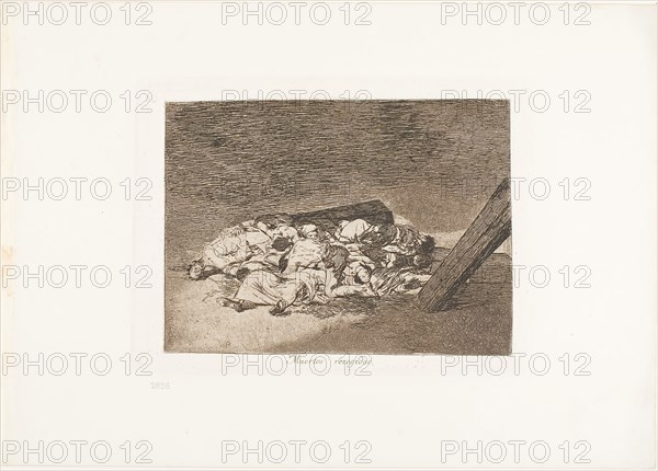 Harvest of the dead, plate 63 from The Disasters of War, 1812/15, published 1863, Francisco José de Goya y Lucientes, Spanish, 1746-1828, Spain, Etching and burnished aquatint on ivory wove paper with gilt edges, 130 x 179 mm (image), 152 x 205 mm (plate), 240 x 339 mm (sheet)