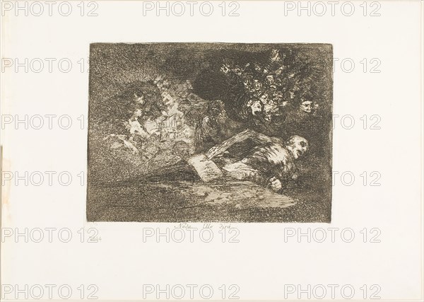 Nothing. The Event Will Tell, plate 69 from The Disasters of War, 1812/20, published 1863, Francisco José de Goya y Lucientes, Spanish, 1746-1828, Spain, Etching, burnished aquatint, lavis, drypoint, and burin on ivory wove paper with gilt edges, 144 x 197 mm (image), 153 x 200 mm (plate), 240 x 338 mm (sheet)