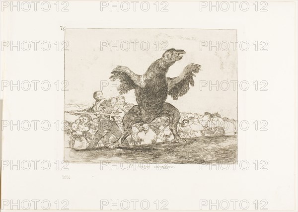 The Carnivorous Vulture, plate 76 from The Disasters of War, 1815/20, published 1863, Francisco José de Goya y Lucientes, Spanish, 1746-1828, Spain, Etching, drypoint, burin and burnishing on ivory wove paper with gilt edges, 155 x 200 mm (image), 175 x 215 mm (plate), 240 x 337 mm (sheet)