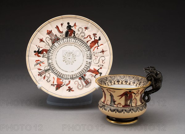 Cup and Saucer, 1825/55, Russian Imperial Porcelain Factory, Russian, founded 1744, Saint Petersburg, Porcelain with polychrome enamels and gilding, Cup: 6.4 x 8.9 cm (2 1/2 x 3 1/2 in.), Saucer diam. 16.5 cm (6 1/2 in.)