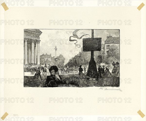 Corner of the Rue Royale, plate sixteen from Le Long de la Seine et des Boulevards, 1890, published 1910, Louis Auguste Lepère (French, 1849-1918), published by A. Desmoulins (French, active c. 1908-1910), France, Wood engraving in black on cream Japanese tissue, 122 × 201 mm (image), 230 × 286 mm (sheet)