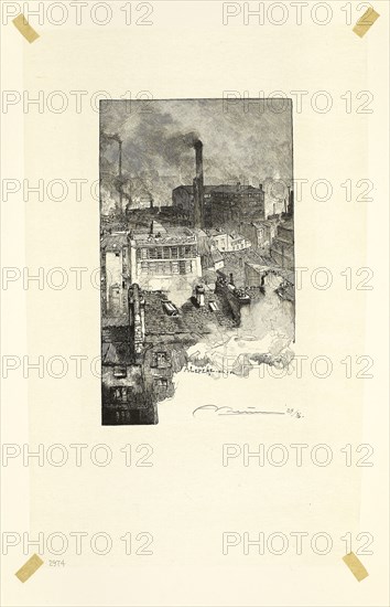 Quartier des Gobelins, plate 20 from Le Long de la Seine et des Boulevards, 1889, published 1910, Louis Auguste Lepère (French, 1849-1918), published by A. Desmoulins (French, active c. 1908-1910), France, Wood engraving in black on cream Japanese tissue, 184 × 111 mm (image), 307 × 196 mm (sheet)