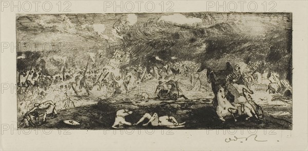 Battle, 1865, Odilon Redon, French, 1840-1916, France, Etching and drypoint on ivory laid paper, 56 × 132 mm (image), 74 × 147 mm (plate), 269 × 354 mm (sheet)