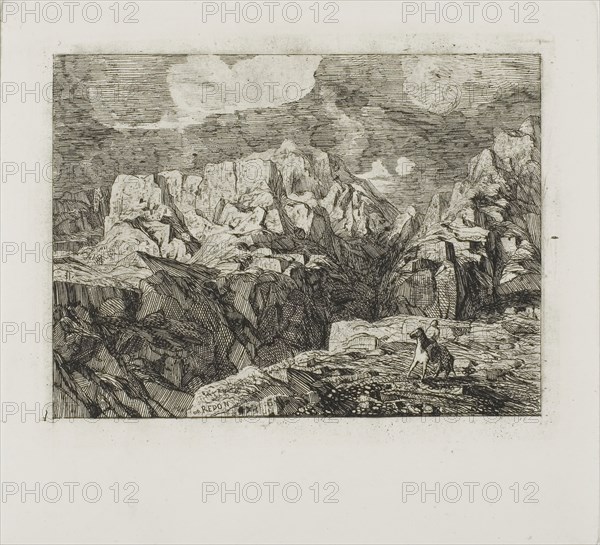 Horseman in the Mountains, 1866, Odilon Redon, French, 1840-1916, France, Etching on paper, 84 × 113 mm (composition), 128 × 140 mm (plate)