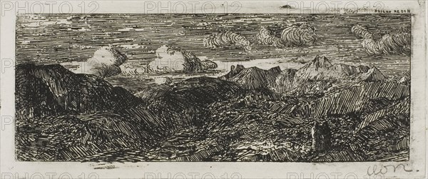 Mountain Landscape, c. 1866, Odilon Redon, French, 1840-1916, France, Etching and drypoint on ivory wove paper, 38 × 102 mm (image), 48 × 110 mm (plate), 160 × 221 mm (sheet)