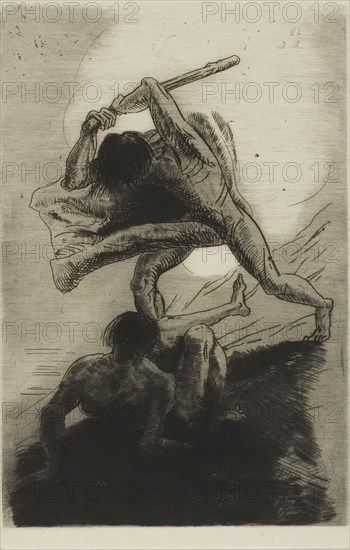 Cain and Abel, 1886, Odilon Redon, French, 1840-1916, France, Etching and drypoint on ivory laid paper, 184 × 120 mm (plate), 333 × 214 mm (sheet)