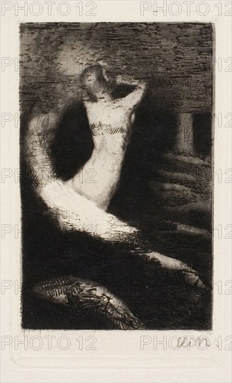 Passage of a Soul, 1891, Odilon Redon, French, 1840-1916, France, Etching and drypoint on cream laid paper, 82 × 52 mm (image), 98 × 70 mm (plate), 356 × 277 mm (sheet)