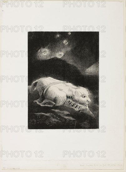 When Life Was Awakening in the Depths of Obscure Matter, plate 1 of 8 from Les Origines, 1883, Odilon Redon, French, 1840-1916, France, Lithograph in black on ivory China paper, laid down on white wove paper, 276 × 202 mm (image/chine), 475 × 345 mm (sheet)