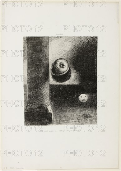 There Were Also Embryonic Beings, plate 4 of 6, 1885, Odilon Redon, French, 1840-1916, France, Lithograph in black on cream China paper laid down on ivory wove paper, 241 × 197 mm (image/chine), 455 × 315 mm (sheet)