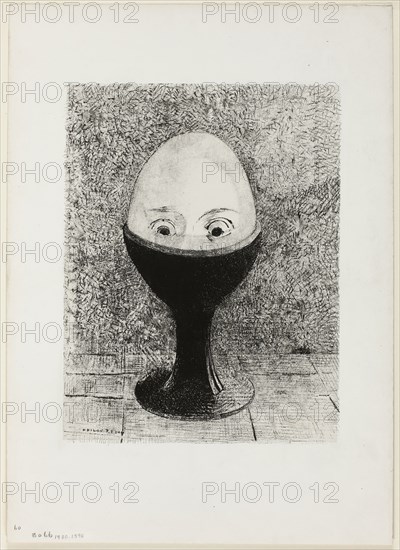 The Egg, 1885, Odilon Redon, French, 1840-1916, France, Lithograph in black on ivory China paper laid down on ivory wove paper, 289 × 224 mm (image), 438 × 314 mm (sheet)