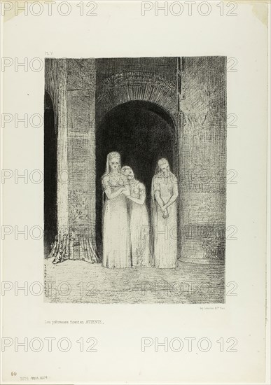 The Priestesses Were Waiting, from Night, 1886, Odilon Redon, French, 1840-1916, France, Lithograph in black on ivory China paper collé, laid down on white wove paper, 286 × 212 mm (image/chine), 440 × 305 mm (sheet)