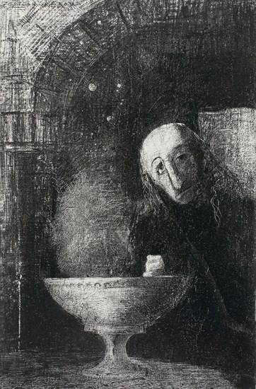 The Infinite Search, from Night, 1886, Odilon Redon, French, 1840-1916, France, Lithograph in black on ivory China paper collé, laid down on white wove paper, 276 × 182 mm (image), 277 × 182 mm (chine), 447 × 315 mm (sheet)