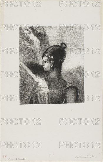 Brunnhilde, 1886, Odilon Redon, French, 1840-1916, France, Lithograph in black on white wove paper, 118 × 99 mm (image), 247 × 158 mm (sheet)