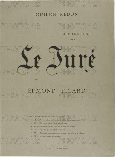 Cover for Le Juré, 1887, Odilon Redon, French, 1840-1916, France, Bi-fold portfolio cover with text lithographed in black on gray wove paper, 432 × 318 mm